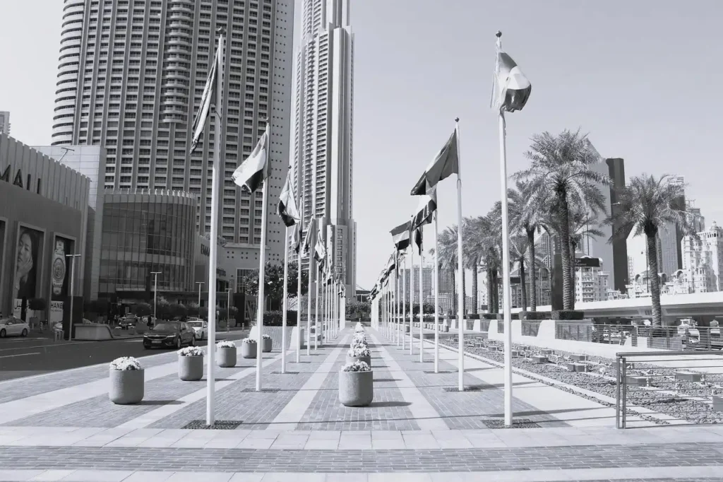 bâtiments officiels et drapeau à dubai